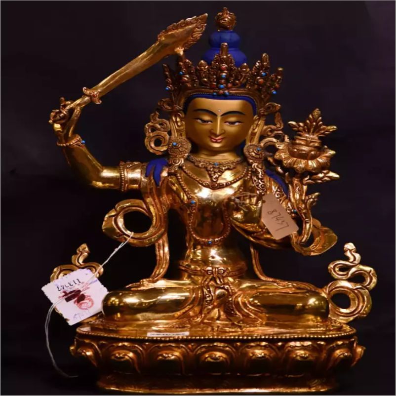 文殊菩薩佛像 藏傳佛教密宗佛像擺件國產7寸純銅半鎏金文殊師利